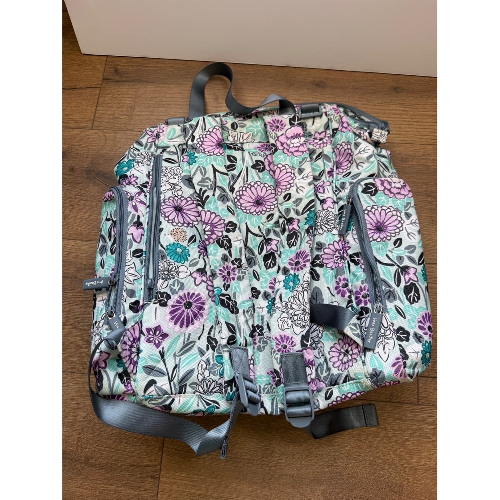 Vera Bradley Floral diaper bag Backpack Mint Purple Teal Canvas Multi-Pocket - Picture 4 of 16